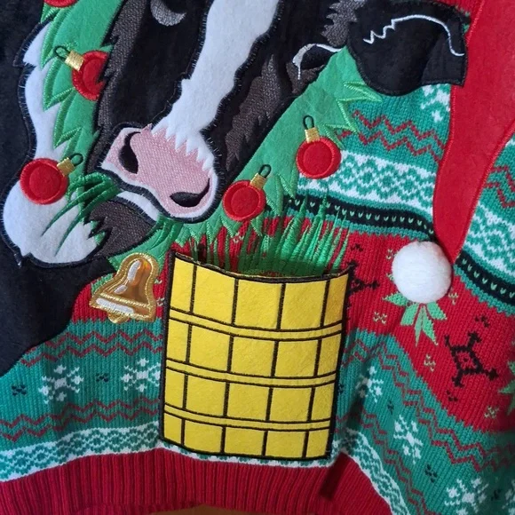NWOT Ugly Christmas Sweater - Christmas Cow with Drink Holder XL - Picture 3 of 7